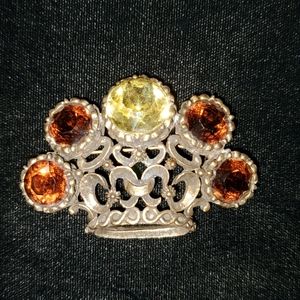 Vintage Kramer Autumn Crown Brooch Gold Tone Regal Jewelry